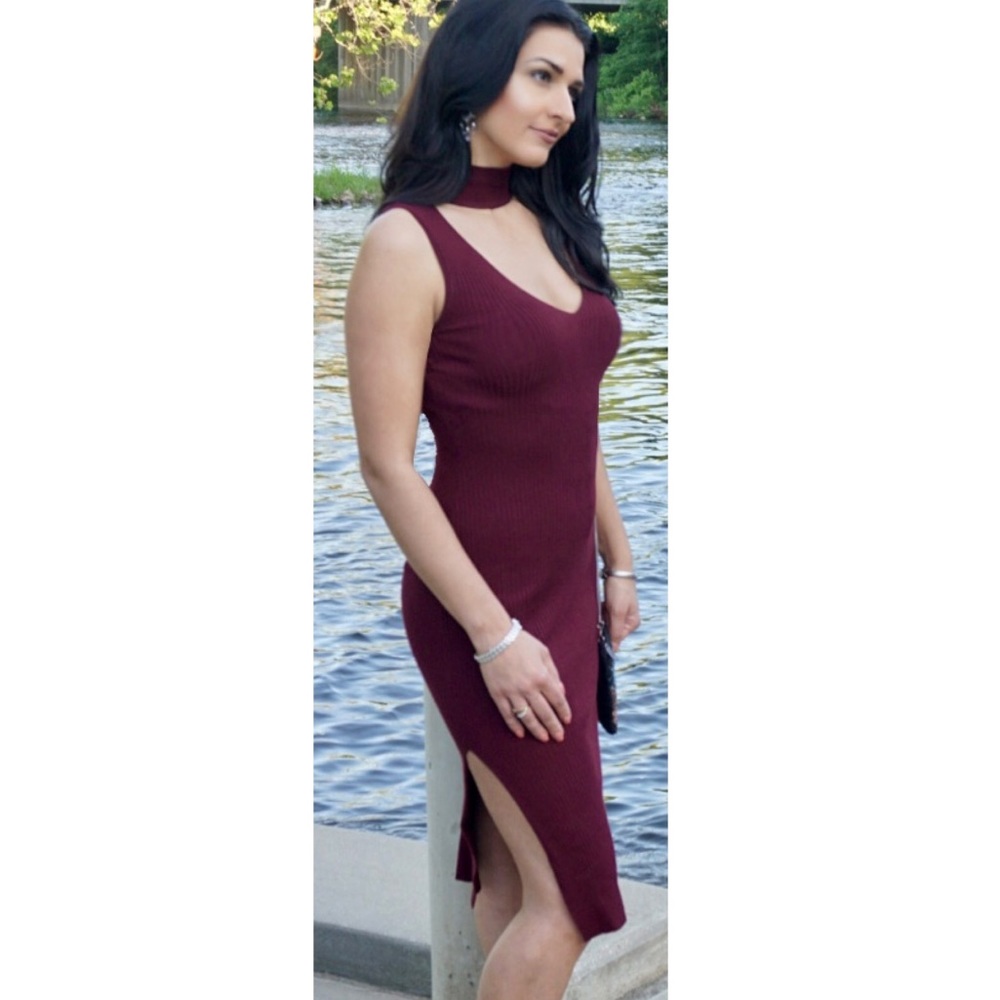 Cutout dress with slits burgundy ❤️ - Picture 3 of 7